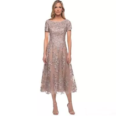 NEW La Femme Champagne Floral Tulle Tea Length Dress Cocktail #29830 Size 8 READ • $139.95