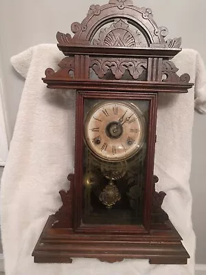 Antique E.N. Welch Kitchen Mantel Parlor Clock 8-Day Time/Strike Key-wind • $140.99