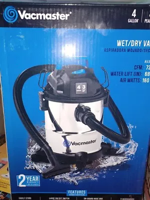 $45 • Buy 4 Gallon 3 Peak HP Stainless Steel Wet Dry Vacuum Cleaners Vac New In Box