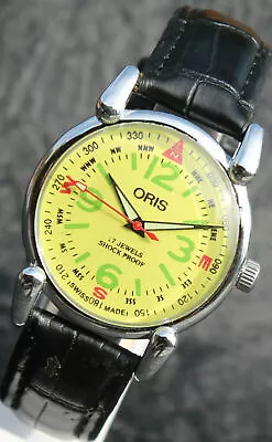 Antique Vintage ORIS 17 Jewel Hand Wind Swiss Made Yellow Dial Mens Watch 299139 • $45.32