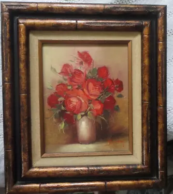 Original Vtg 8 X 10 Oil Painting Framed & Signed- Chic Red Roses • $35