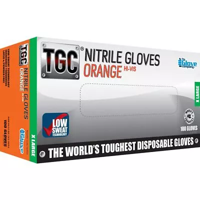 TGC Orange Hi-Vis Nitrile Gloves XL 100 Pack 160034 • $44.95