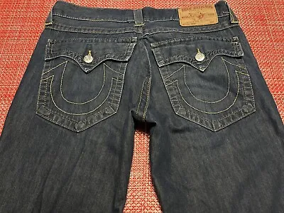 True Religion Ricky Men’s Relaxed Straight 36x34 Blue Jeans Rear Flap Pockets • $39.99