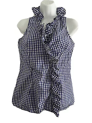 Milly Top Women's 2 Sleeveless Ruffle Blue Gingham Check Shirt 100% Cotton • $13.77