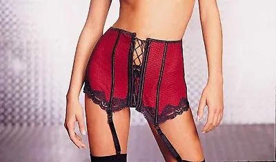 Waist Cinching Red And Black Waspie + FREE Stockings • £19.37