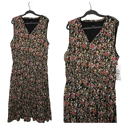 NWT MSK Ladies V Neck BOHO Chic Tier Flowy Floral Pattern Sleeveless Dress SZ 3X • $14.98