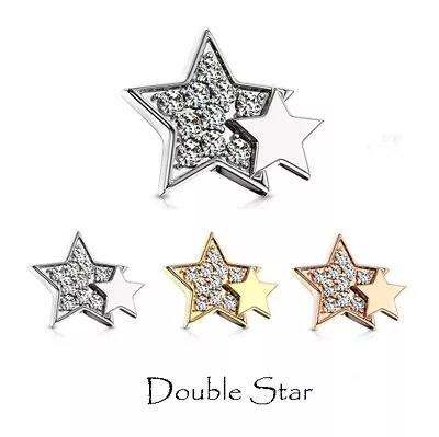 £5.99 • Buy Gem Dermal Anchor Top - Double Star - Micro Microdermal Head Surface Piercing