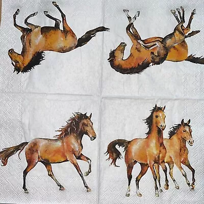 5 X Paper Cocktail Napkins/Decoupage/Craft/Dining/ Wild Horses BC189 • £1.40