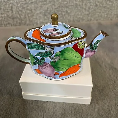 Kelvin Chen Enamel Copper Hand Painted Miniature Teapot Vegetables Lid 1999 VTG • $38.87