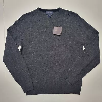 SCOTT BARBER Sz Medium Dark Gray Merino Wool Men's Waffle-Knit Crew Neck Sweater • $77