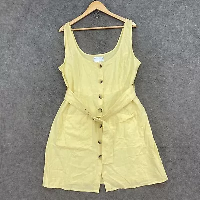 $19.95 • Buy Asos Womens Dress Size UK 16 Yellow Sleeveless Scoop Neck Belt 25810