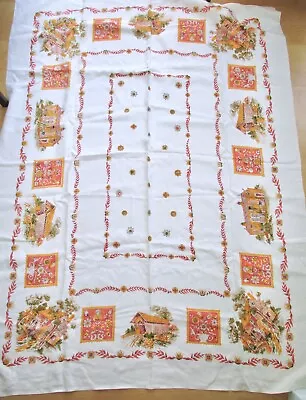 Vtg 50s 60s Gold Red Covered Bridge Grist Mill Barn Country Tablecloth 50 X 67 • $39.99