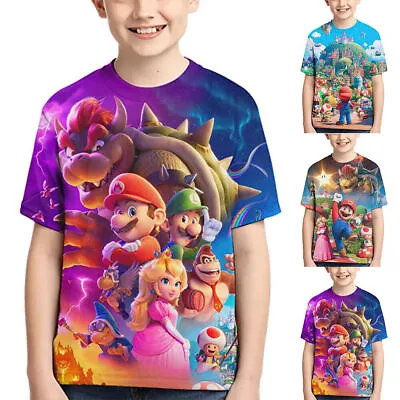 Super Mario Bros Movie Print Kid Boys Girls Short Sleeve T-Shirt Tee Summer Top) • £5.29