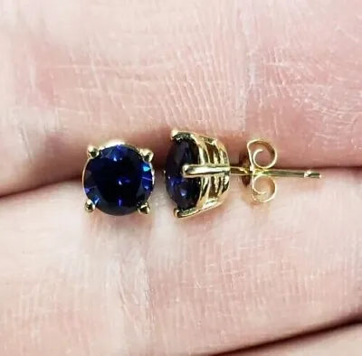 2.00 Ct Lab Created Blue Sapphire Solitaire Stud Earrings 14K Yellow Gold Plated • $30.99