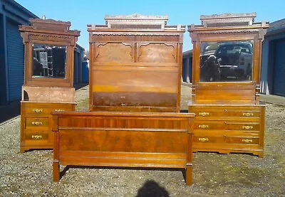 Antique Walnut Victorian 3 Piece Bedroom Set With Chocolate Marble  1890s • $2495