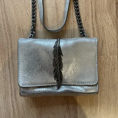 Zara Woman’s Metallic Leather Feather Crossbody Purse EUC • $20