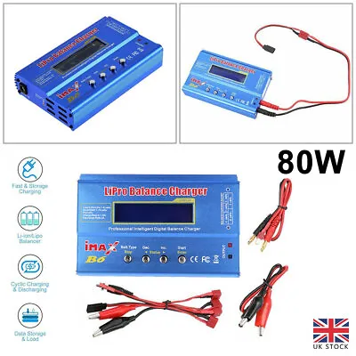 Battery Charger 80W IMax B6 Lipo Li-ion LiFe NiMh Balance Charger Dis-charger UK • £19.38