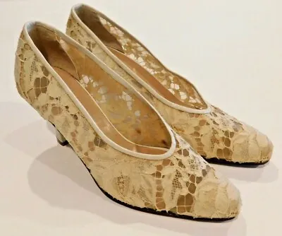 Maud Frizon Paris Size 36.5 US 6.5 7 Ivory Vintage 1980s Womens Lace Pump  • $69.99