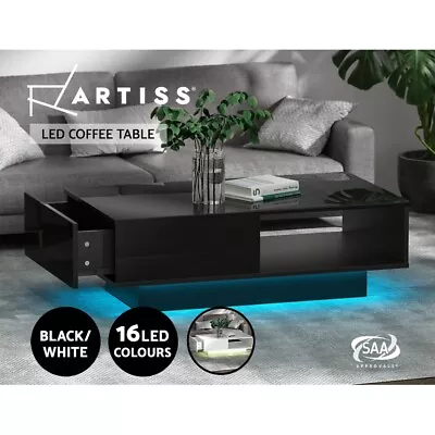 $127.72 • Buy Artiss LED Coffee Table Storage Drawer Display Shelf High Gloss Modern Table