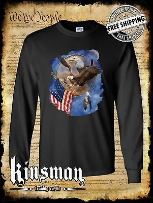 Flight For Freedom Eagle American Flag Dreamcatcher Long Sleeve T-Shirt Indian • $19.95