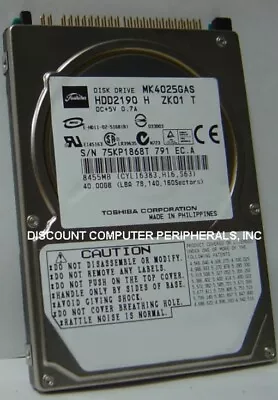 NEW MK4025GAS Toshiba HDD2190 40GB 2.5  9.5MM IDE 44PIN Hard Drive USA Seller • $31.95