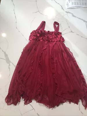 Girls Red Formal Ruffle Dress With Flowers On Chest With Thick Straps • $8