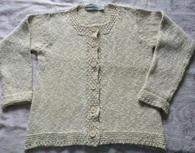 £10 • Buy Arancrafts Ireland Linen & Cotton Cardigan Oatmeal Boucle Square Neck M Used Vgc