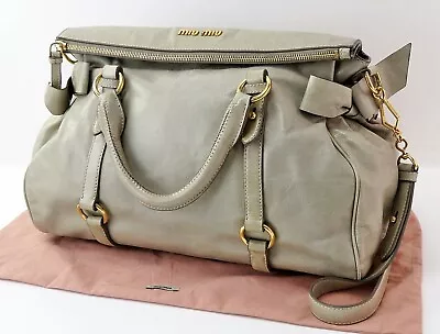 Auth MIU MIU Beige Vitello Lux Leather 2-Way Shoulder Bag Purse #56612 • $233.10