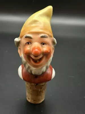 Porcelain Gnome Pourer Bottle Stopper  Vintage Cork Barware • $25