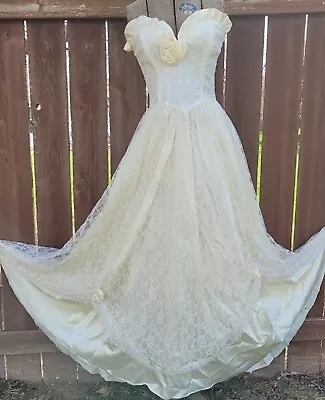 Vintage 80's GUNNE SAX Wedding Party Prom Dress Gown Floral Lace Strapless Sz 9 • $115