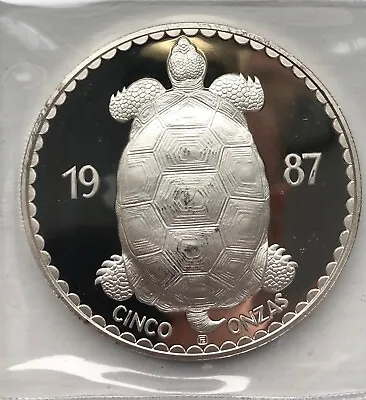 1987 Ecuador Galapagos Giant Tortoise Turtle 5 Oz Silver Proof Coin 50 Reales • $899.99