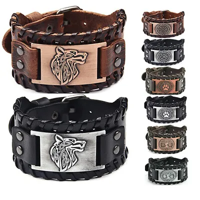 £5.99 • Buy Multilayer Leather Bracelet Wolf Fenrir-Gothic Bracelet For Celtic Pagan Jewelry