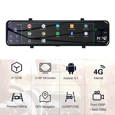 $170.60 • Buy 1080P HD 12  Android 8.1 4G WIFI 2CH Car GPS Rearview Mirror Dash Cam Recorder