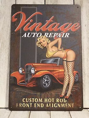 Vintage Auto Repair Sexy Pinup Girl Mechanic Tin Sign Garage Car Repair Shop • $10.97