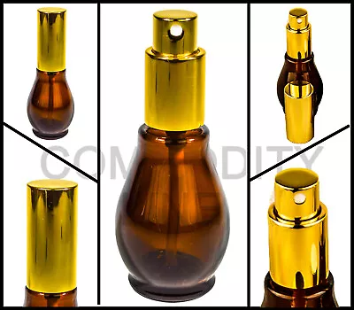 50ml Gourd Glass Bottles With Shiny Golden Aluminium Fine Mist Sprays / Atomizer • £14