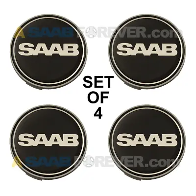 SAAB NEW 9-3 9-5 BLACK NEVS WHEEL CENTER CAPS SET OF 4 CAPS OEM 62.5mm 2100004 • $54.99