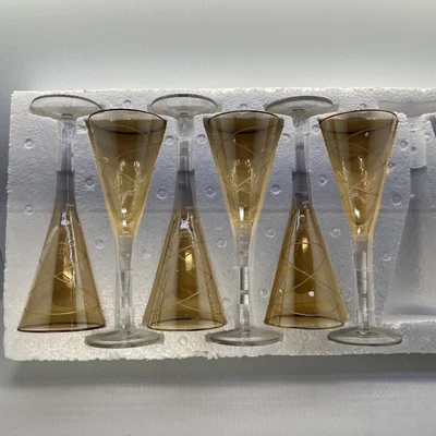 $120 • Buy Stunning Hungary Set 6 Crystal Champagne Flutes, Yellow/Clear Vintage Antique