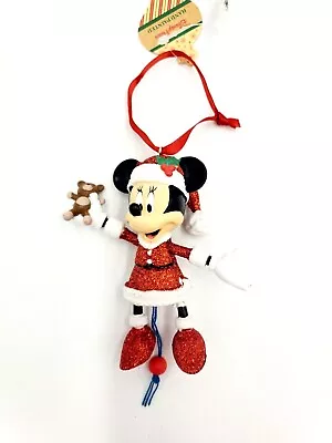 Disney Parks Minnie Mouse Bear Pull String Glitter Christmas Ornament New • $22.99