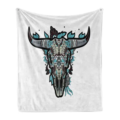 £42.99 • Buy Buffalo Soft Flannel Fleece Throw Blanket Mexican Skull Art Bison