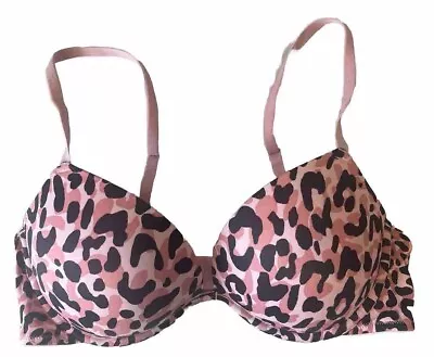 Victoria’s Secret PINK T-shirt Wear Everywhere Push-Up Bra 34C Leopard • $13.95