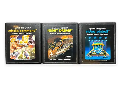 Atari 2600 Games-Night Driver-Missile Command-Video Pinball - Lot Of 3 Games • $11.84