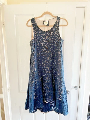£13 • Buy Maeve Anthropologie Sleeveless Dress Size M Vienne Lace High Low Hem Lined Navy
