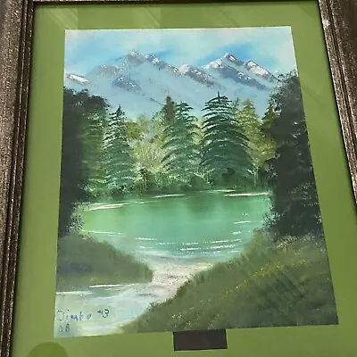 Original Art Framed On Canvas  Signed Mountains Lake Life Pine Trees  • $69.99