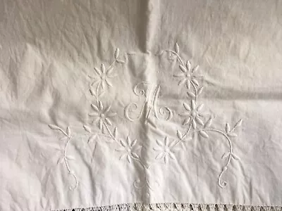 Vintage Pullwork And Embroidered Cotton Monogramed Pillowcase Letter M • $16