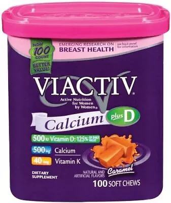 Viactiv Calcium Dietary Supplement Soft Chews Plus D Caramel 100 Ct • $40.99