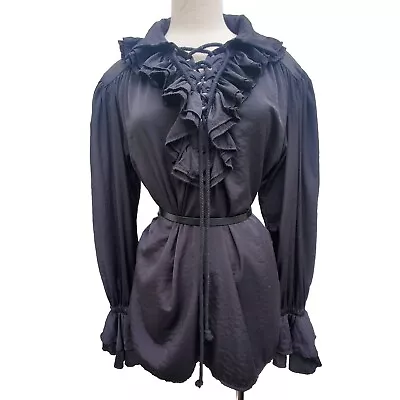 Renaissance Long Sleeve Black Blouse Shirt Gypsy Pirate Peasant Adult Women Top • $25