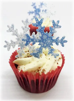 30 Large Precut Blue & White Pattern Snowflakes Edible Wafer Paper Cake Toppers  • £3.49