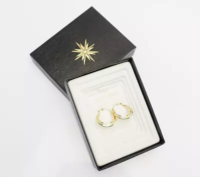 Elegant Vintage 14k Yellow Greek Key Pattern Hoop Earrings • $65