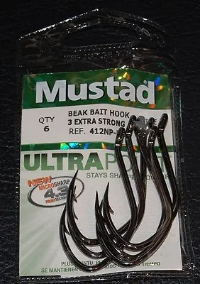 6 Pack Mustad 412NP-BN-60 3X Strong Skipjack Bend Beak Hooks - Size 6/0 • $6.39