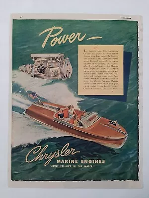 Vintage Advertising 1940s Ad CHRYSLER MARINE ENGINES Wood Speed Boat Art • $16.95